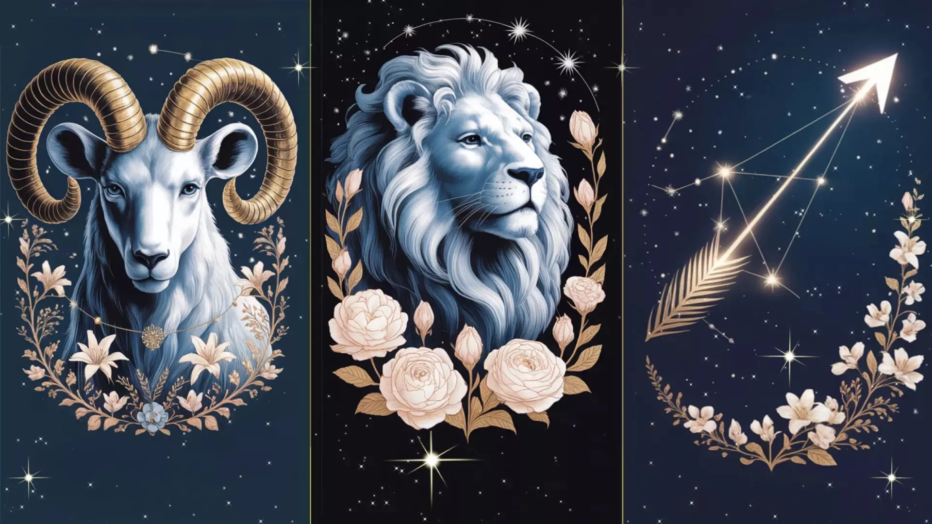 Heart365《百億富爸爸 ‧ 星座解密》火象星座視覺。呈現牡羊、獅子與射手的火象圖騰，引導你點燃內在的驅動力，追隨自己的心，引爆專屬的財富能量。