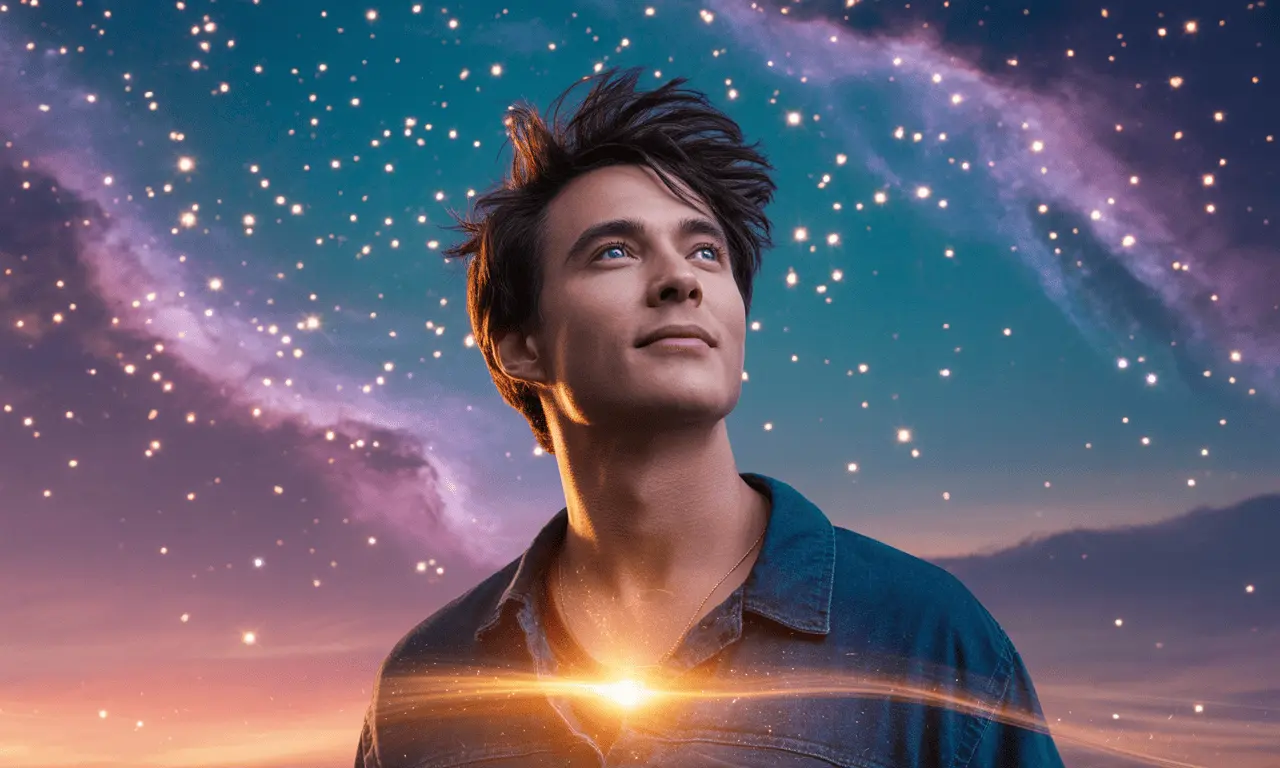 Heart365《百億富爸爸 ‧ 星座解密》富豪榜重新洗牌視覺。畫面中仰望星空的人影，象徵在時代洗牌中不再隨波逐流，而是追隨自己的心，找回靈魂深處的財富力量與專屬道路。